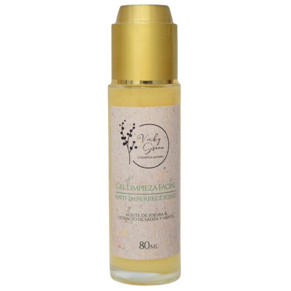 GEL DE LIMPIEZA FACIAL ANTI-IMPERFECCIONES, con Aceite de Jojoba y Extracto de Salvia: formulado específicamente para limpiar y tonificar la piel, dejándola fresca y luminosa.