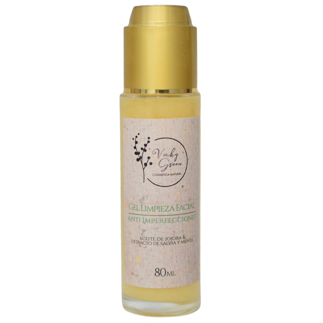 GEL DE LIMPIEZA FACIAL ANTI-IMPERFECCIONES, con Aceite de Jojoba y Extracto de Salvia: formulado específicamente para limpiar y tonificar la piel, dejándola fresca y luminosa.